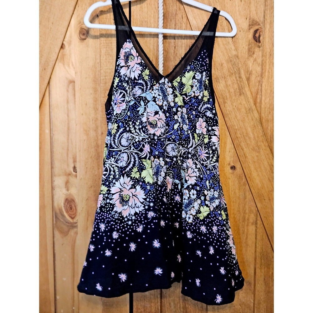 Intimately Free People Babydoll Cami Mini Dress Sz S Black Floral Lace Tank #746